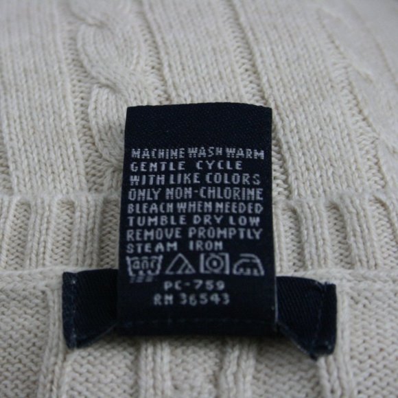 IZOD Light Cream Cotton Medium Knit Cable Sweater SZ M EUC - Picture 9 of 9